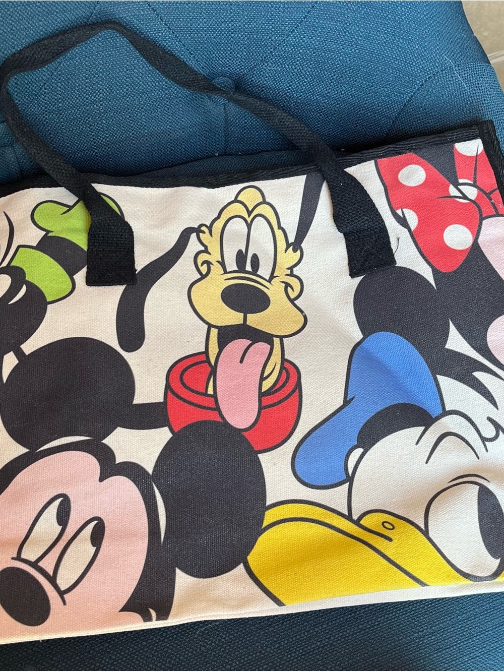 Scott Multicolor Cartoon Canvas Tote Bag with Black Handles